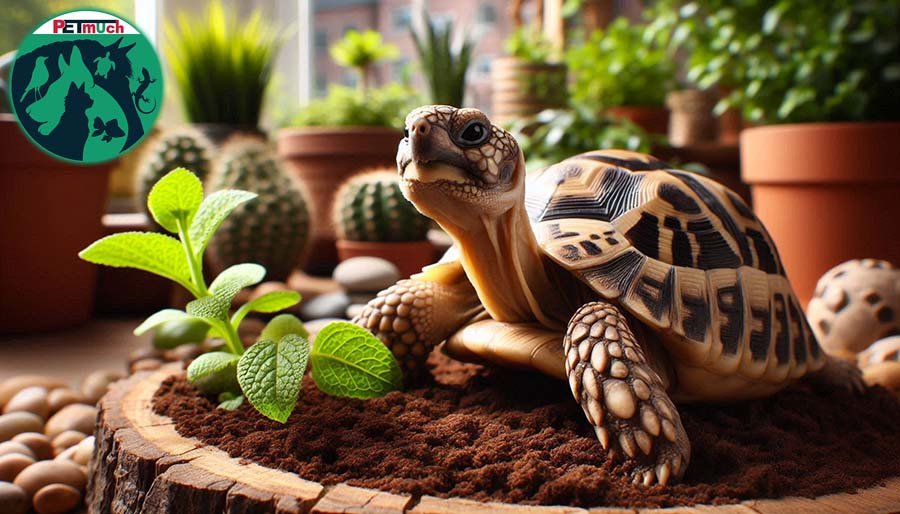 Eastern Hermann’s Tortoise eating inside enclosure