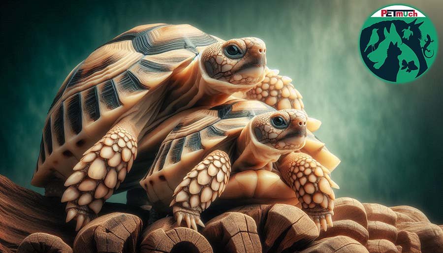Male and Female Russian Tortoises in their indoor enclosure