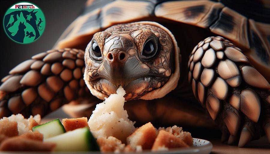 Pet Russian Tortoise eating food