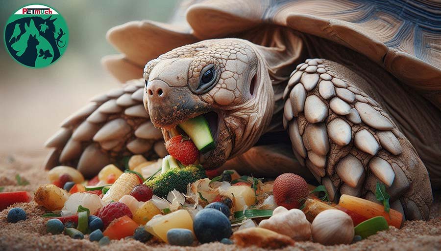 African Spurred Tortoise Eating food