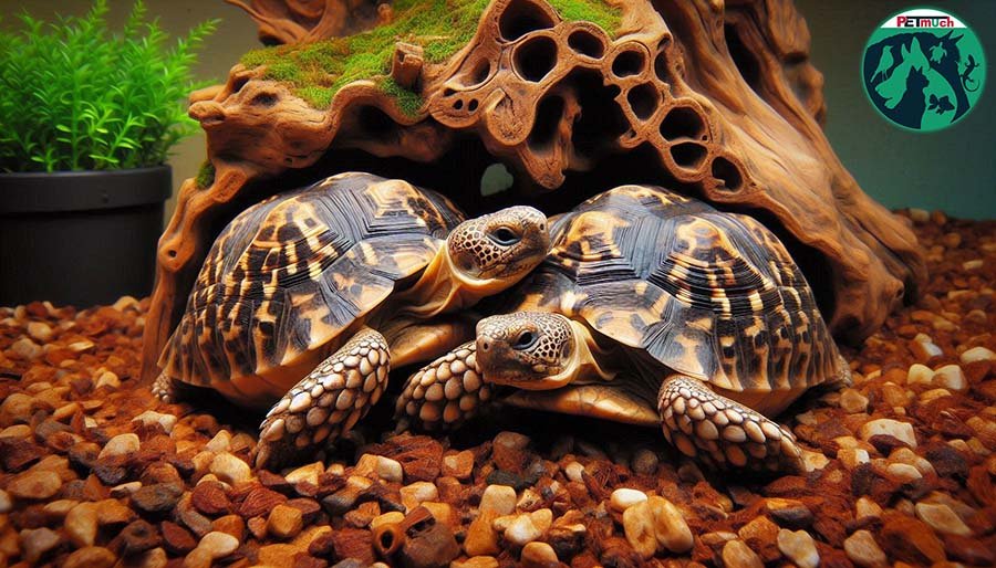 Male and Female Leopard Tortoises inside enclosure