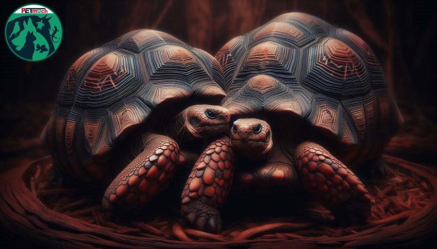 Male and Female Red Footed Tortoise inside enclosure