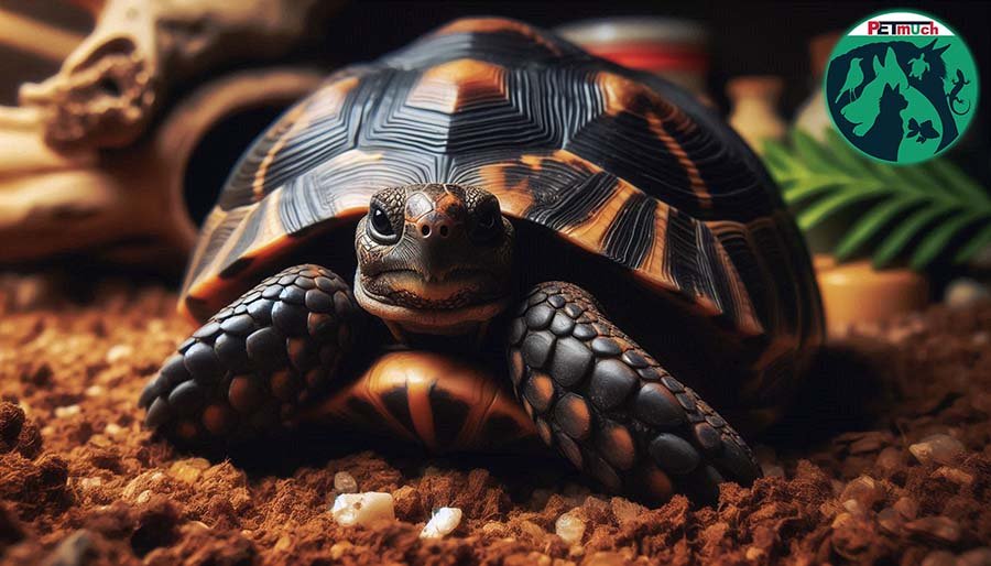 Red Footed Tortoise inside enclosure