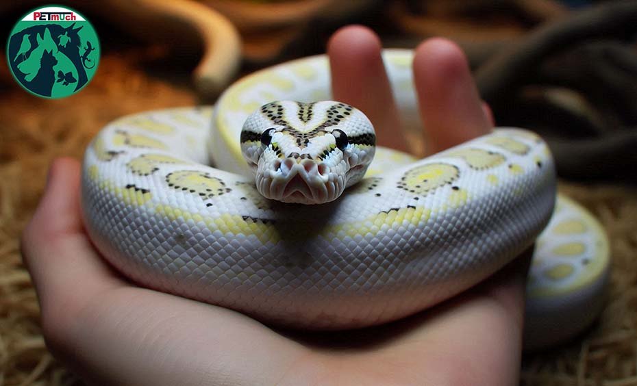 Albino Reticulated Python with owner