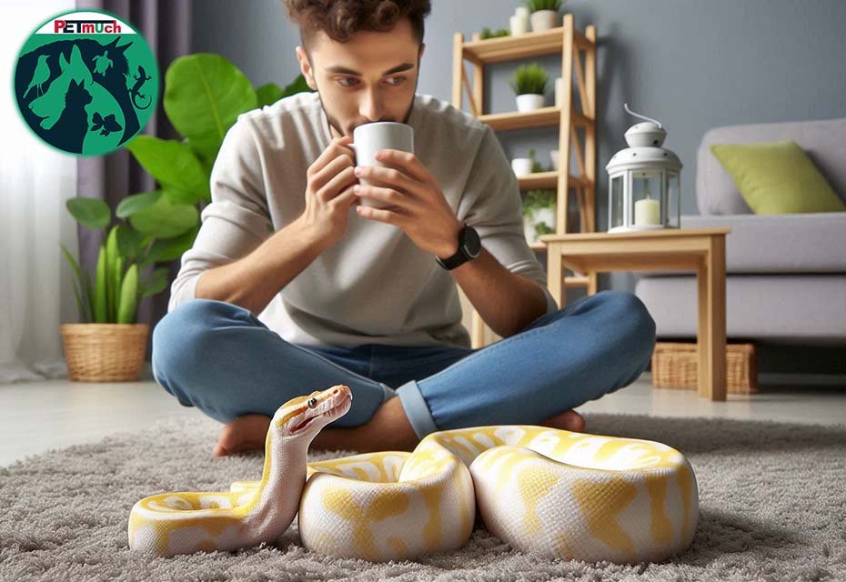 Albino Ball Python with Owner