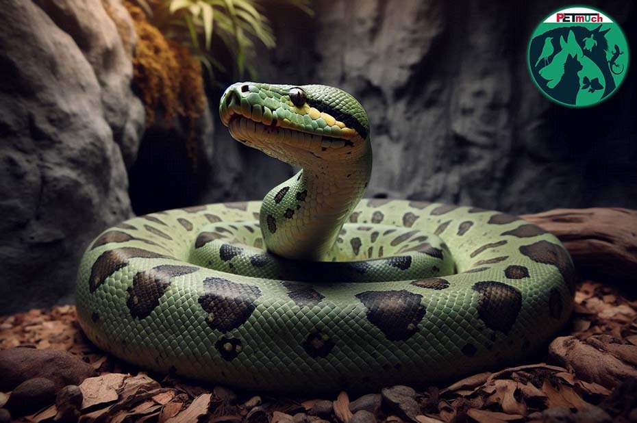 Green Anaconda inside habitat