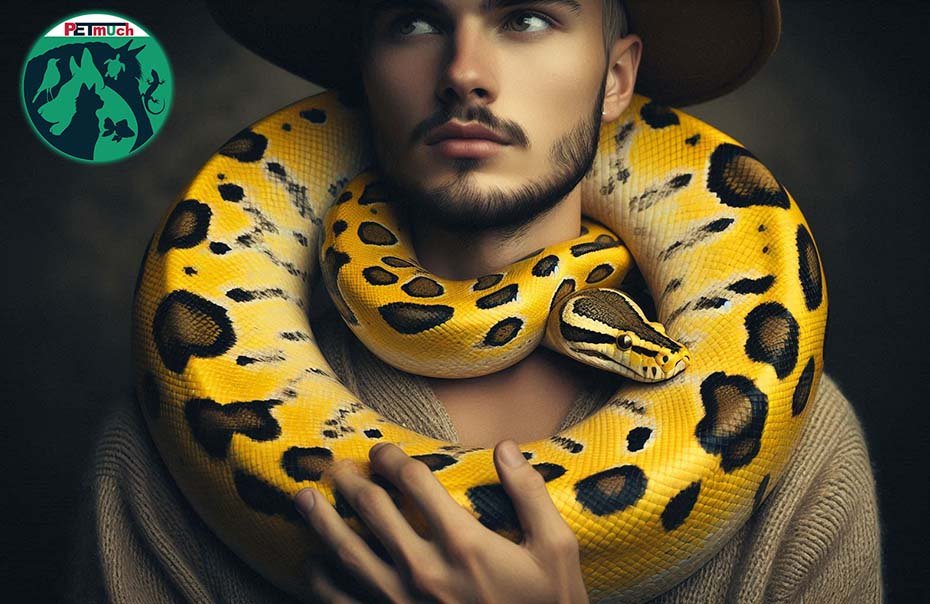 Yellow Anaconda around owners neck
