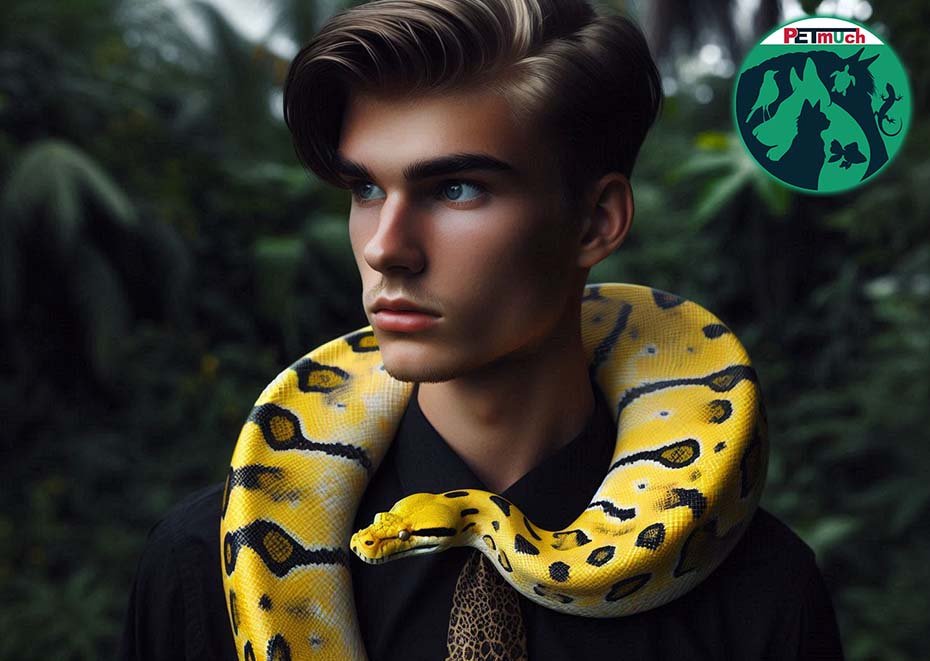 Yellow Anaconda with owner