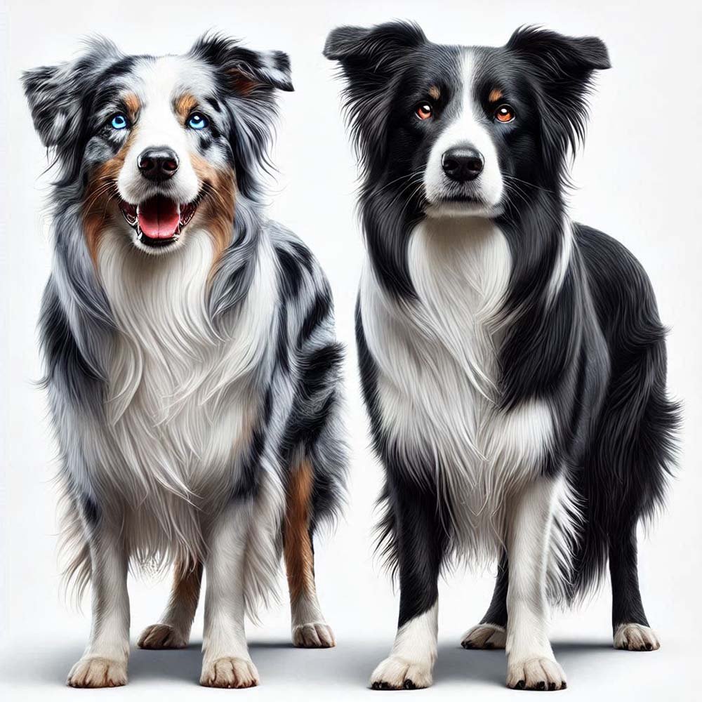 Blue Marle and Black and White Border Collie together