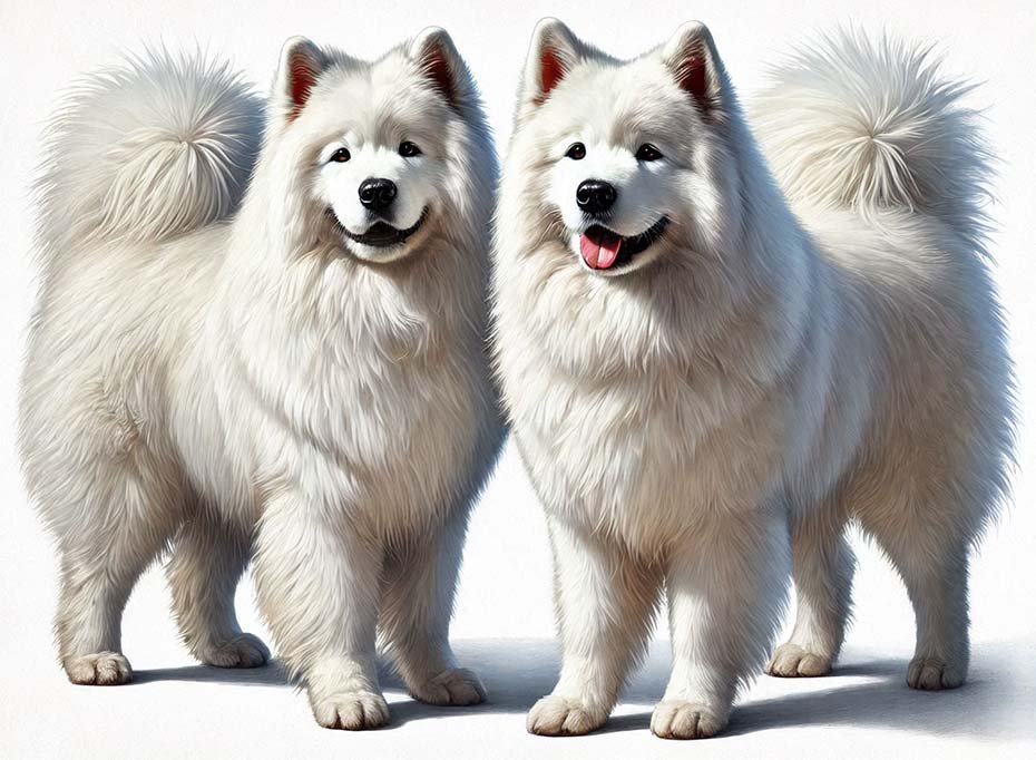 Two different Samoyed dogs