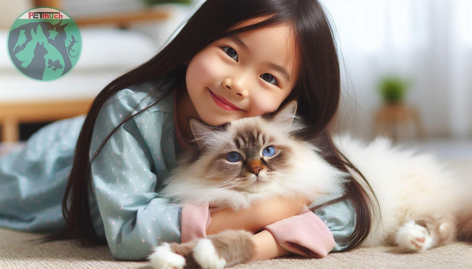 AI generated image of a Ragdoll Cat with a girl