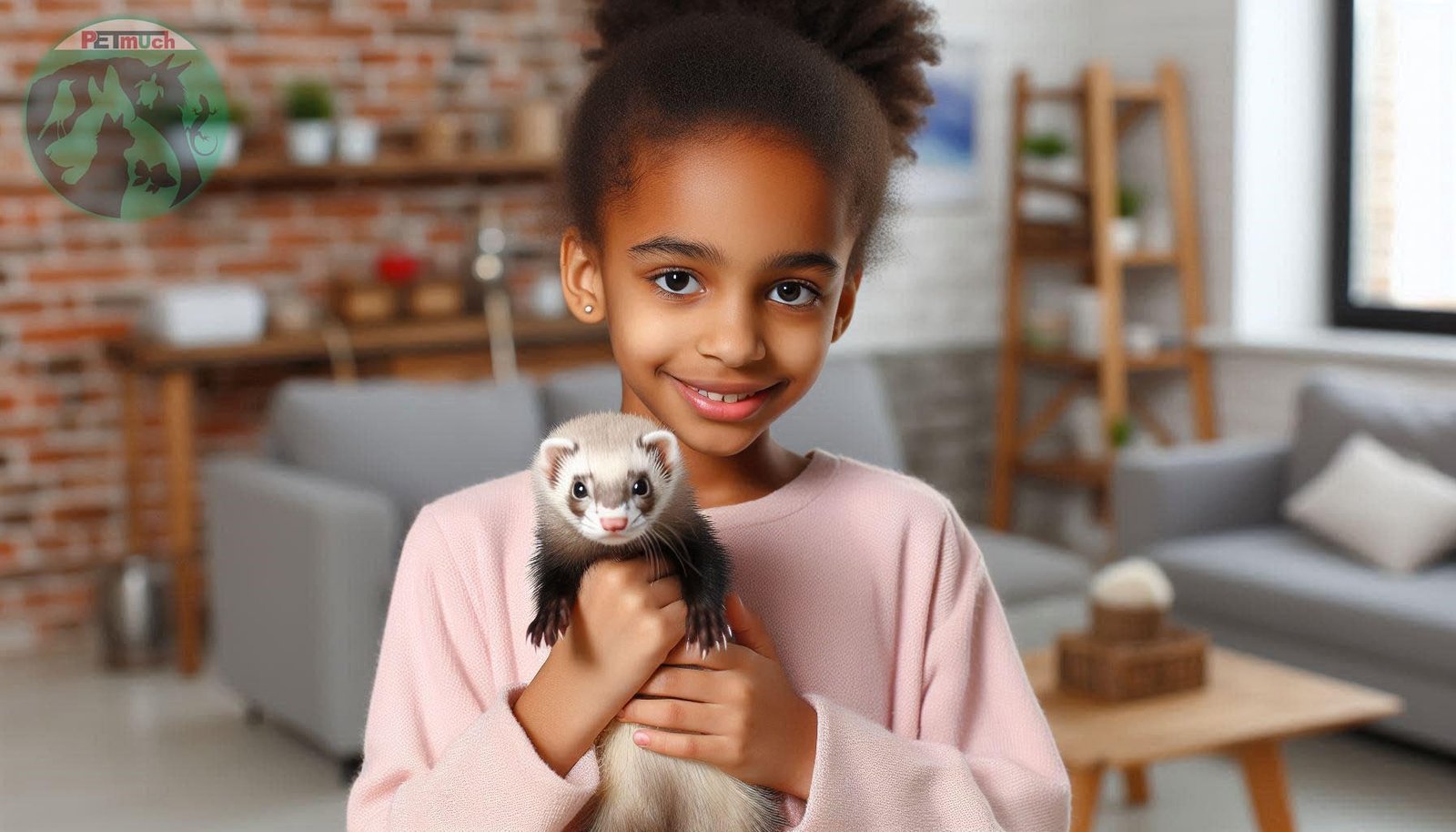 Pet ferret with a child