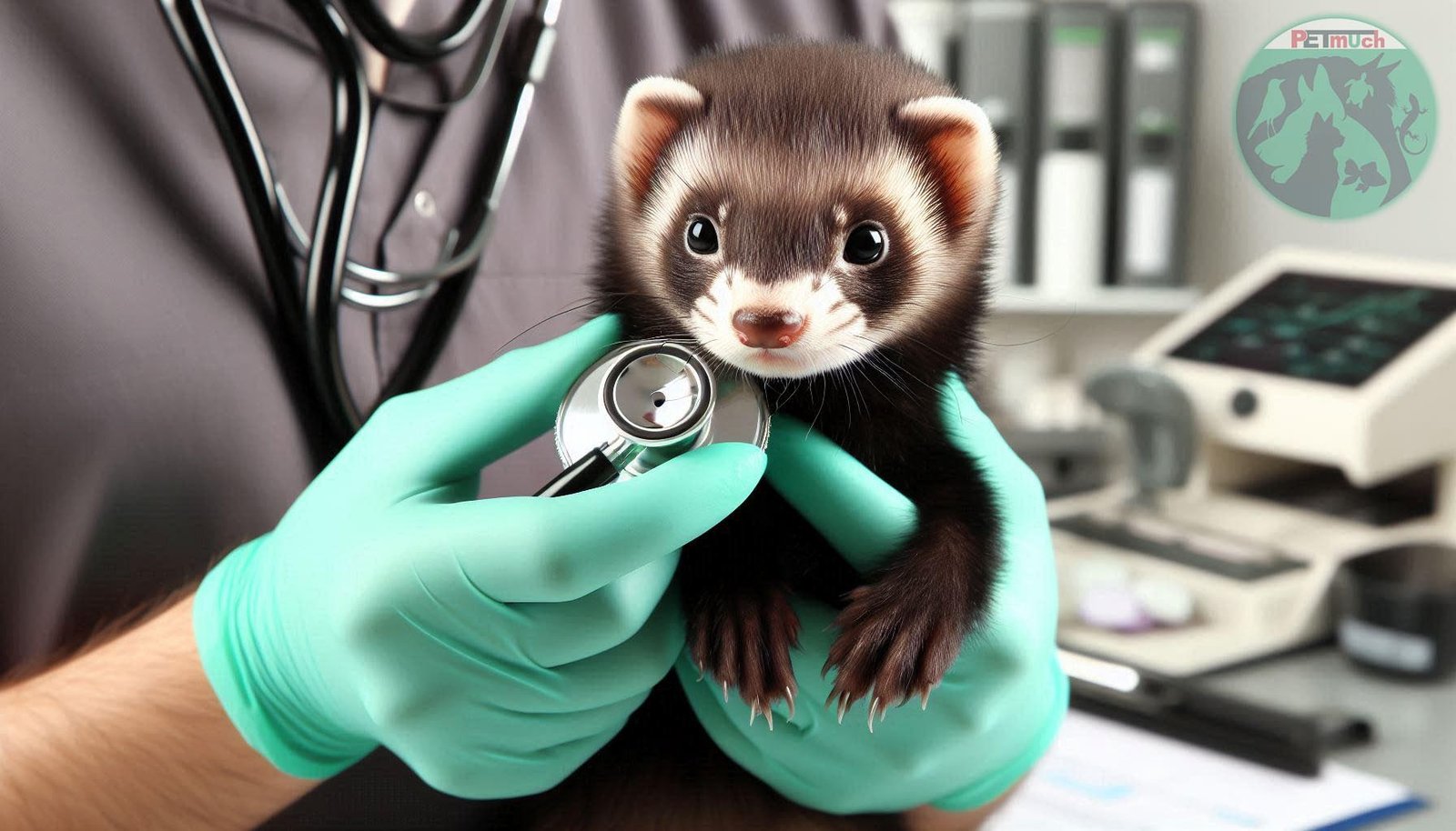 Pet ferret with a veterinary doctor
