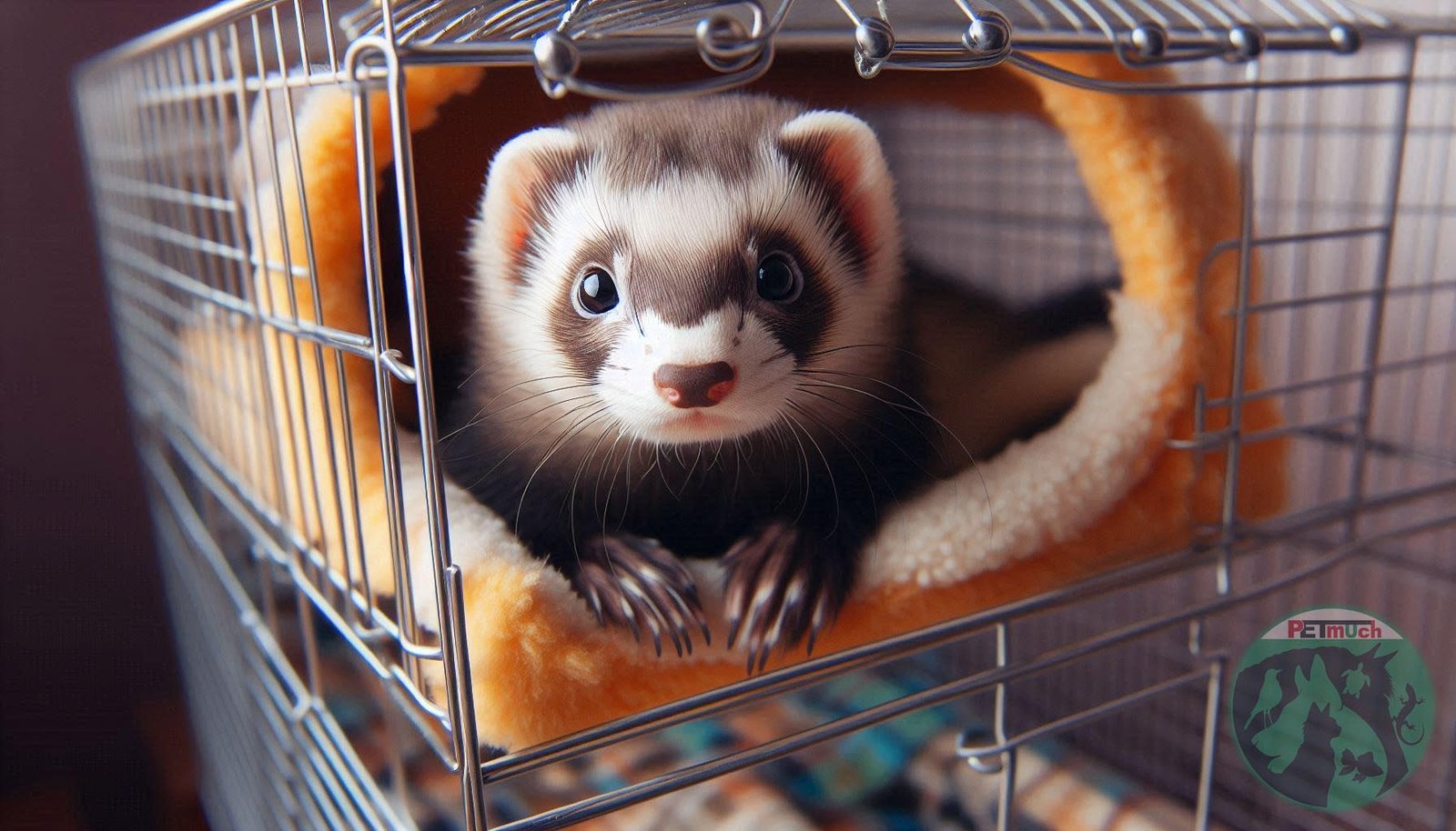 Pet ferret inside a cage