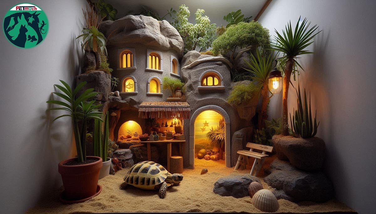 Tortoise in an Indoor Enclosure. AI Generated Image.