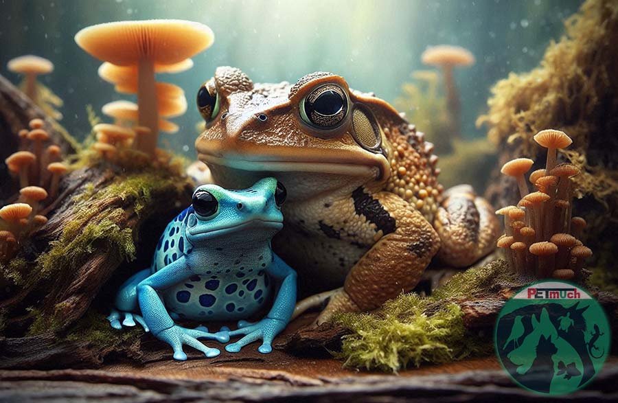 Image of a frog and toad in indoor habitat. AI generated photo.